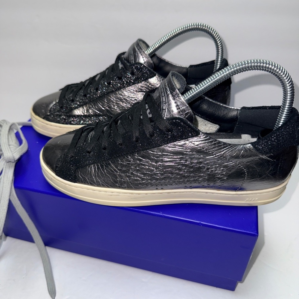 P448 John Maya Women Metallic Silver Black Glitter Sneakers F21JOHN-W 7 US 37 EU - Picture 9 of 9